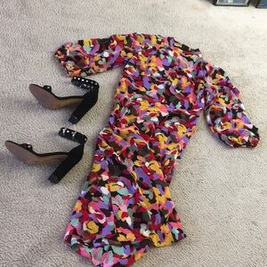 MAGGY LONDON/CREPE-MULTICOLOR”CONFETTI”EMPIRE STYLE MIDI DRESS/NEW